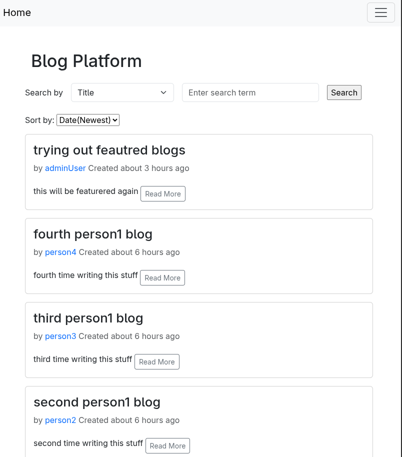 Blog Platform -screenshot